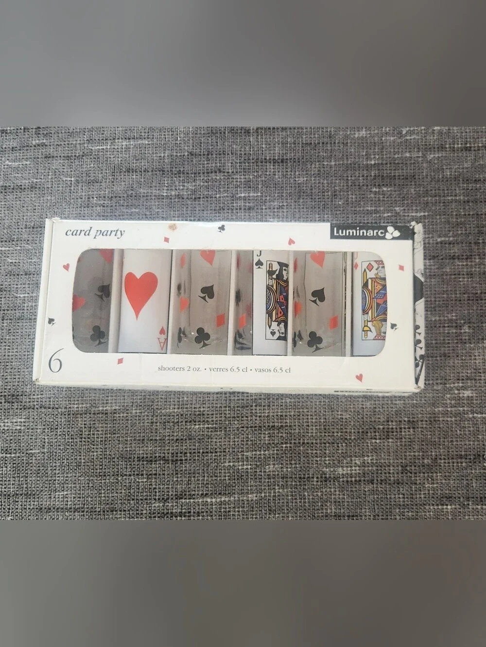 New LUMINARC Card Party Playing Card 6 Shot Glass Set